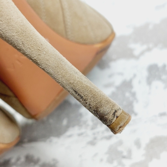 Alaia Beige Cut Out Suede Lace Up Peep Toe Heeled Ankle Booties M817 - Picture 13 of 15